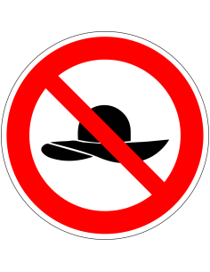 Verboden voor hoeden sticker, rood wit, pictogram hoed, rond