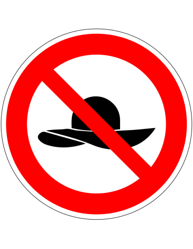 Verboden voor hoeden sticker, rood wit, pictogram hoed, rond
