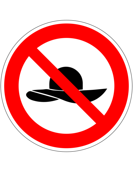 Verboden voor hoeden sticker, rood wit, pictogram hoed, rond