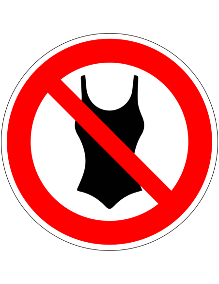 Badkleding verboden sticker, rood wit, pictogram badpak, rond