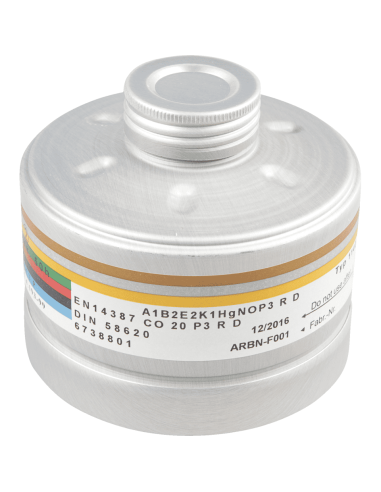 Dräger 1140 A1B2E2K1 Hg NO CO P3 RD combifilter - schroefdraad sluiting - zilver