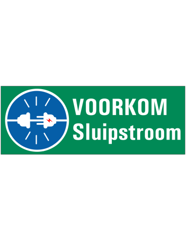 Voorkom sluipstroom - trek de stekker eruit sticker, blauw groen wit, rechthoek, stekker pictogram, tekststicker