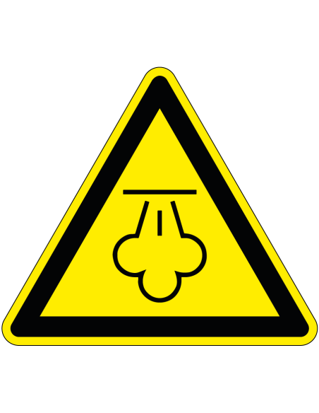 Hete stoom waarschuwingssticker, W080, geel zwart, driehoekig, symbool stoom