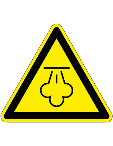 Hete stoom waarschuwingssticker, W080, geel zwart, driehoekig, symbool stoom