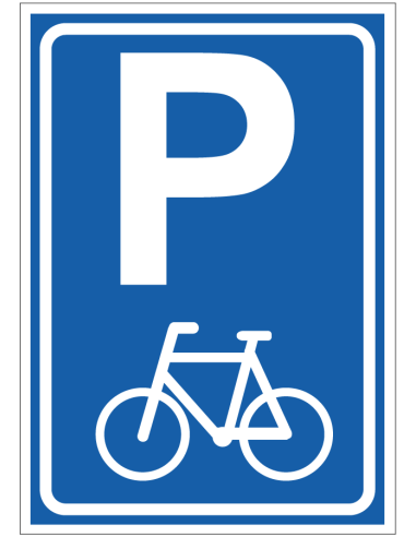 Parkeerplaats fietsen bord - blauw wit - rechthoekig - P met symbool fiets
