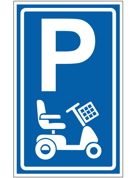 Parkeerplaats scootmobiel bord - blauw wit - rechthoekig - P met symbool scootmobiel