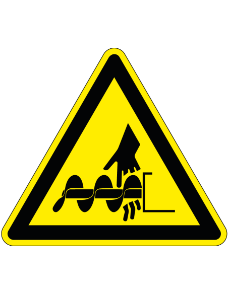 Gevaar voor snijden door handboor, geel zwart, driehoekig, symbool handboor en hand