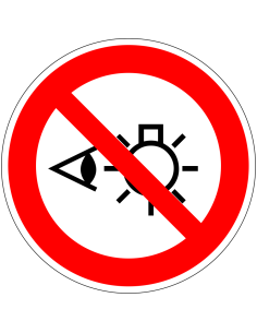Niet in lichtbron kijken bord, kunststof, ISO 7010, P075, rood wit, pictogram oog en licht, rond