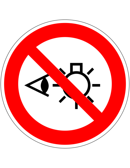 Niet in lichtbron kijken bord, kunststof, ISO 7010, P075, rood wit, pictogram oog en licht, rond