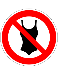 Badkleding verboden bord, kunststof, rood wit, pictogram badpak, rond