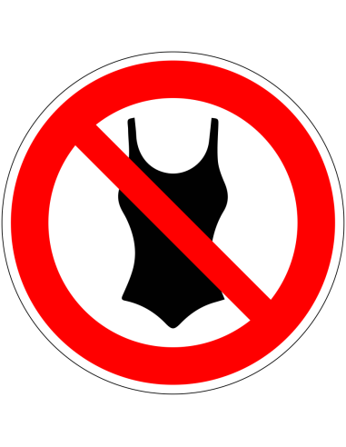 Badkleding verboden bord, kunststof, rood wit, pictogram badpak, rond