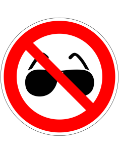 Zonnebrillen verboden bord, kunststof, rood wit, pictogram zonnebril, rond