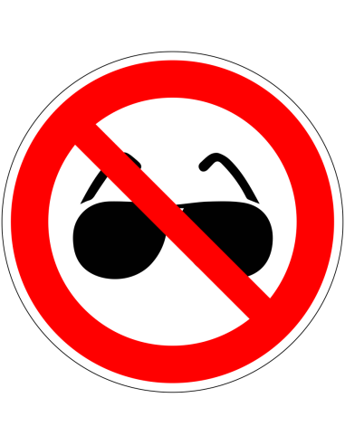 Zonnebrillen verboden bord, kunststof, rood wit, pictogram zonnebril, rond