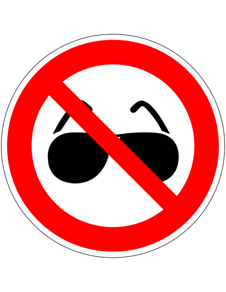 Zonnebrillen verboden bord, kunststof, rood wit, pictogram zonnebril, rond