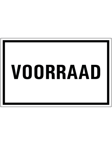 Voorraad bord, zwart wit, rechthoekig, tekst voorraad