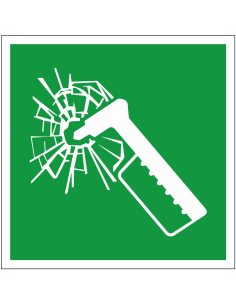 Noodhamer bord, kunststof, E025, groen wit, vierkant, noodhamer pictogram