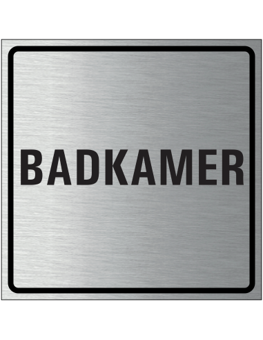 Badkamer bordje, geborsteld aluminium, grijs zwart, vierkant, tekst badkamer