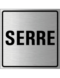 Serre bordje, geborsteld aluminium, grijs zwart, vierkant, tekst serre