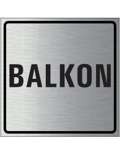 Balkon bordje, geborsteld aluminium, grijs zwart, vierkant, tekst balkon