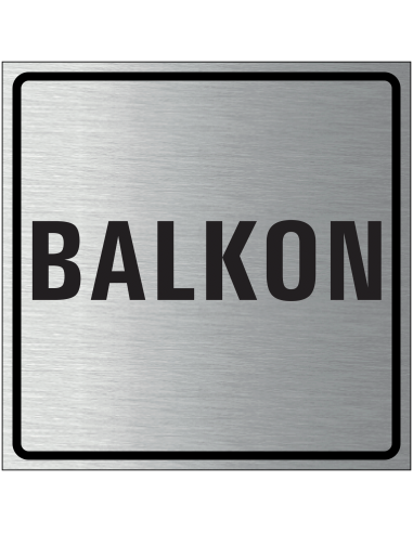 Balkon bordje, geborsteld aluminium, grijs zwart, vierkant, tekst balkon