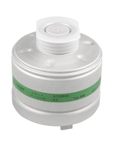 Dräger 940 K2 gasfilter - schroefdraad filter - zilver