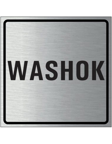 Washok bordje, geborsteld aluminium, grijs zwart, vierkant, tekst washok