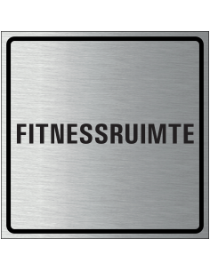 Fitnessruimte bordje, geborsteld aluminium, grijs zwart, vierkant, tekst fitnessruimte