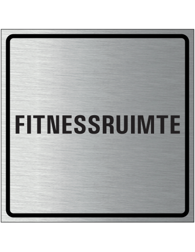 Fitnessruimte bordje, geborsteld aluminium, grijs zwart, vierkant, tekst fitnessruimte