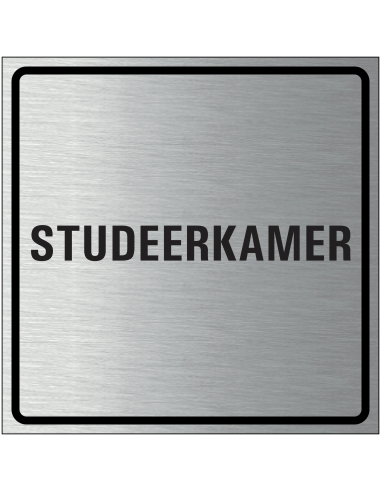 Studeerkamer bordje, geborsteld aluminium, grijs zwart, vierkant, tekst studeerkamer