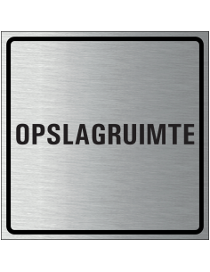 Opslagruimte bordje, geborsteld aluminium, grijs zwart, vierkant, tekst opslagruimte