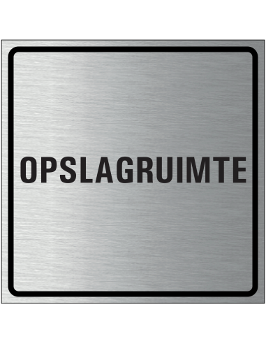 Opslagruimte bordje, geborsteld aluminium, grijs zwart, vierkant, tekst opslagruimte