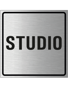 Studio bordje, geborsteld aluminium, grijs zwart, vierkant, tekst studio