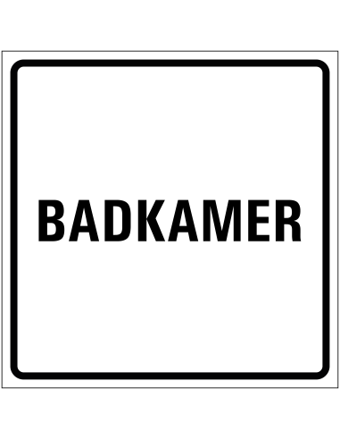Badkamer sticker, wit zwart, tekst badkamer, vierkant