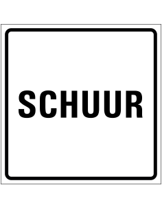 Schuur sticker, wit zwart, tekst schuur, vierkant