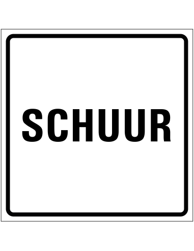 Schuur sticker, wit zwart, tekst schuur, vierkant