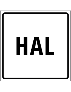 Hal sticker, wit zwart, tekst hal, vierkant