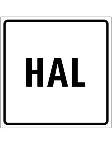 Hal sticker, wit zwart, tekst hal, vierkant