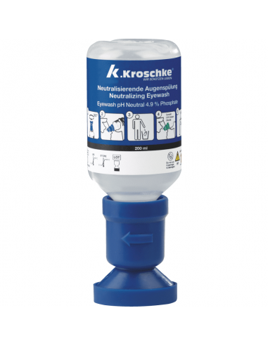 Plum oogspoelfles pH-neutraal, 200 ml, blauwe oogspoelfles, Kroschke label
