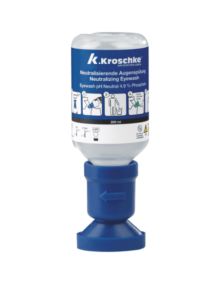 Plum oogspoelfles pH-neutraal, 200 ml, blauwe oogspoelfles, Kroschke label
