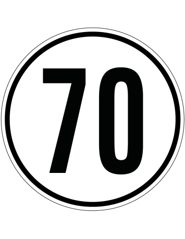 Snelheidssticker vrachtwagen 70 km, zwart wit, tekst 70, rond