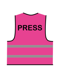 Press hesje roze, met zwarte opdruk