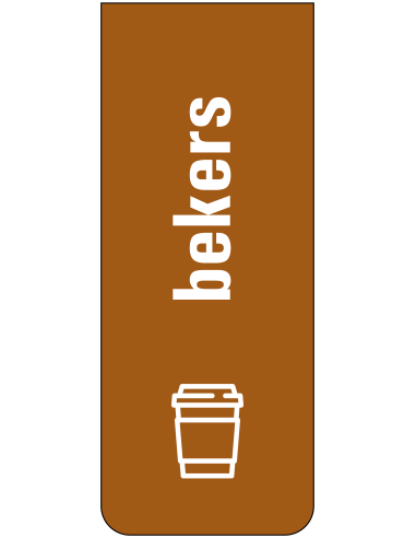 Bekers afval sticker, bruin wit, tekst beker en symbool beker