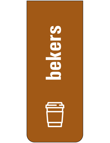 Bekers afval bord, bruin wit, tekst beker en symbool beker