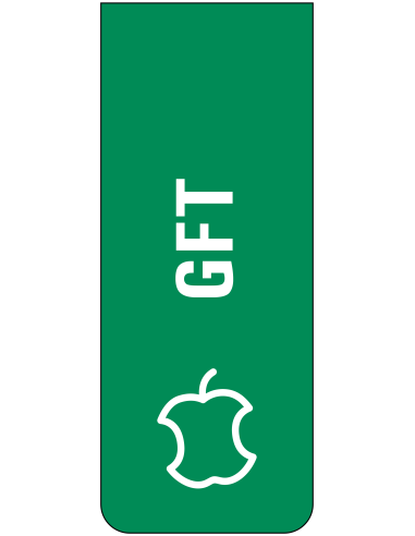 GFT afval sticker - groen wit, tekst gft en symbool groente en fruit