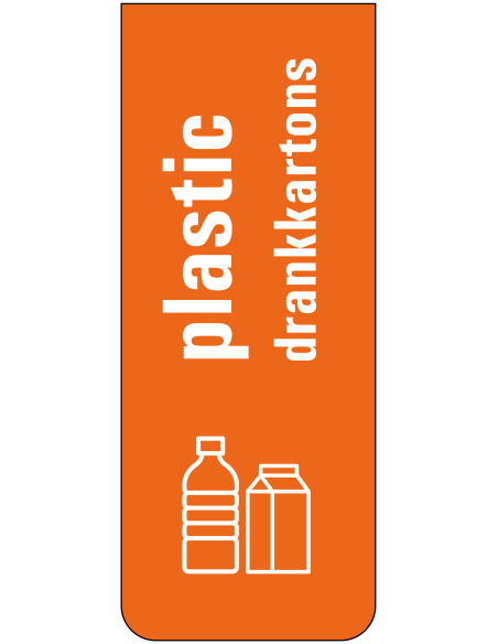 Plastic afval bord, oranje wit, tekst plastic en symbool verpakkingen