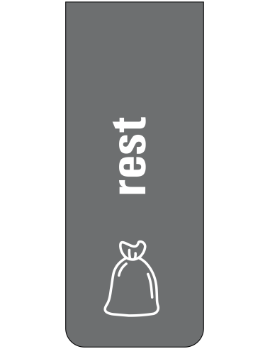 Rest afval sticker, grijs wit, tekst rest en symbool prullenbak