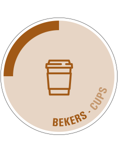 Bekers bord, tweetalig, bruin, rond, tekst bekers cups en beker symbool