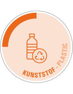Kunststof bord - kunststof - tweetalig oranje, tekst kunststof plastic, symbool fles