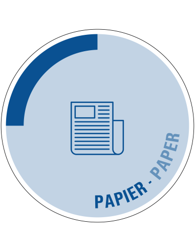 Papier bord, tweetalig, blauw, rond, tekst papier paper, symbool krant