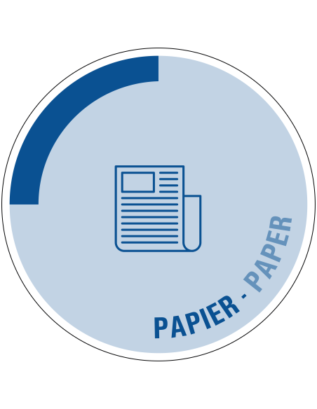 Papier bord, tweetalig, blauw, rond, tekst papier paper, symbool krant